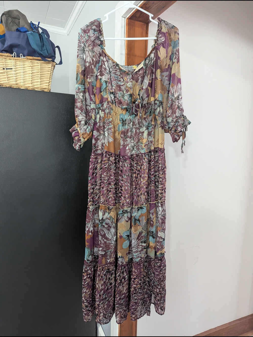 Floral Tiered Midi Dress in Mauve and Mustard
